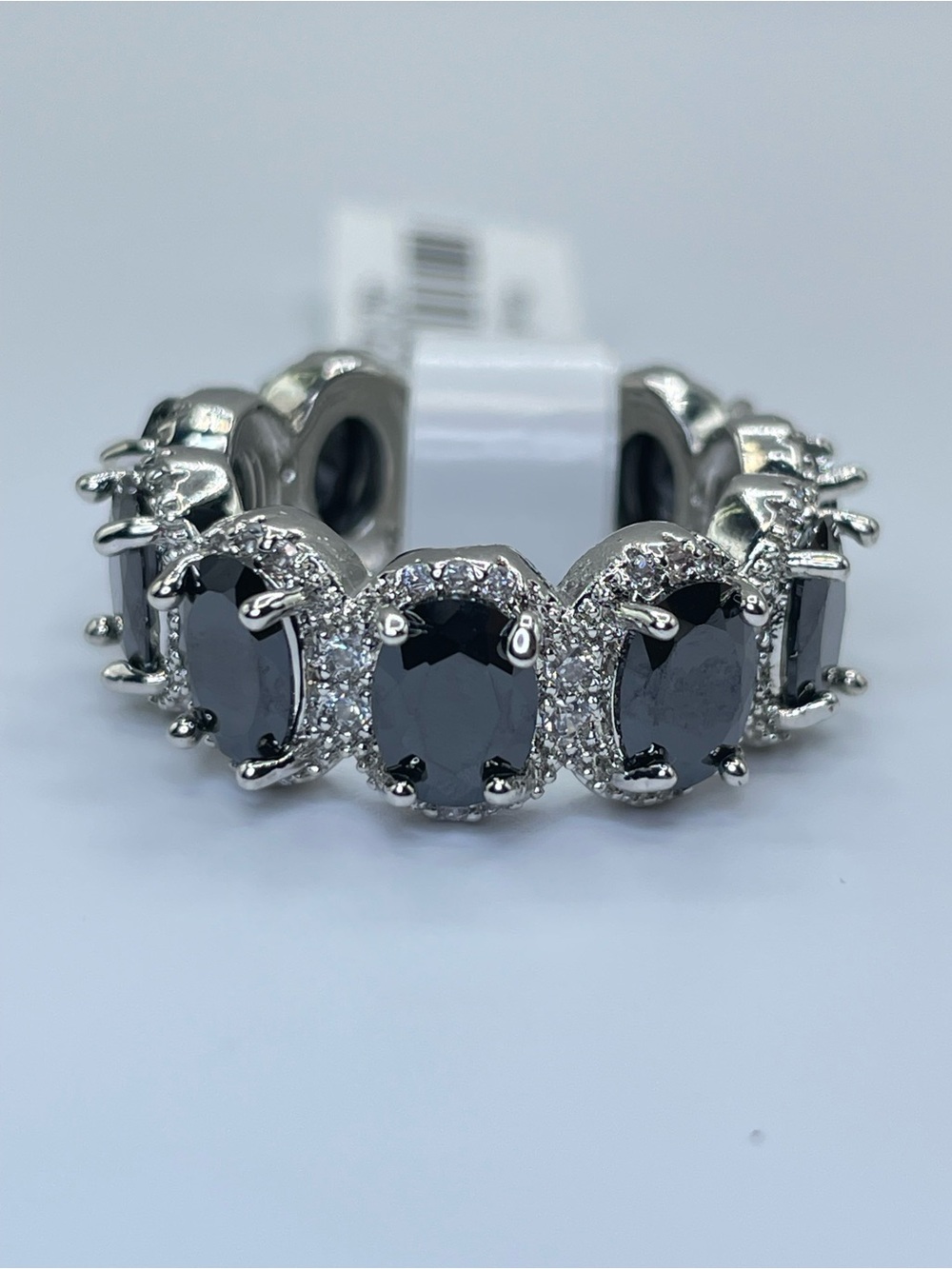 Swarovski Crystal Elements Black White Chunky Bold Eternity Ring Band Size 7
